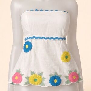 Strapless Top Colorful Embroidery Party Festival Vacation Summer